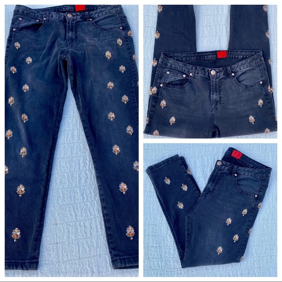 ๐HP๐ โค๏ธRARE VTG V Christina Embellish Bling Sequin Bejeweled Skinny Ankle Jean - Picture 15 of 16